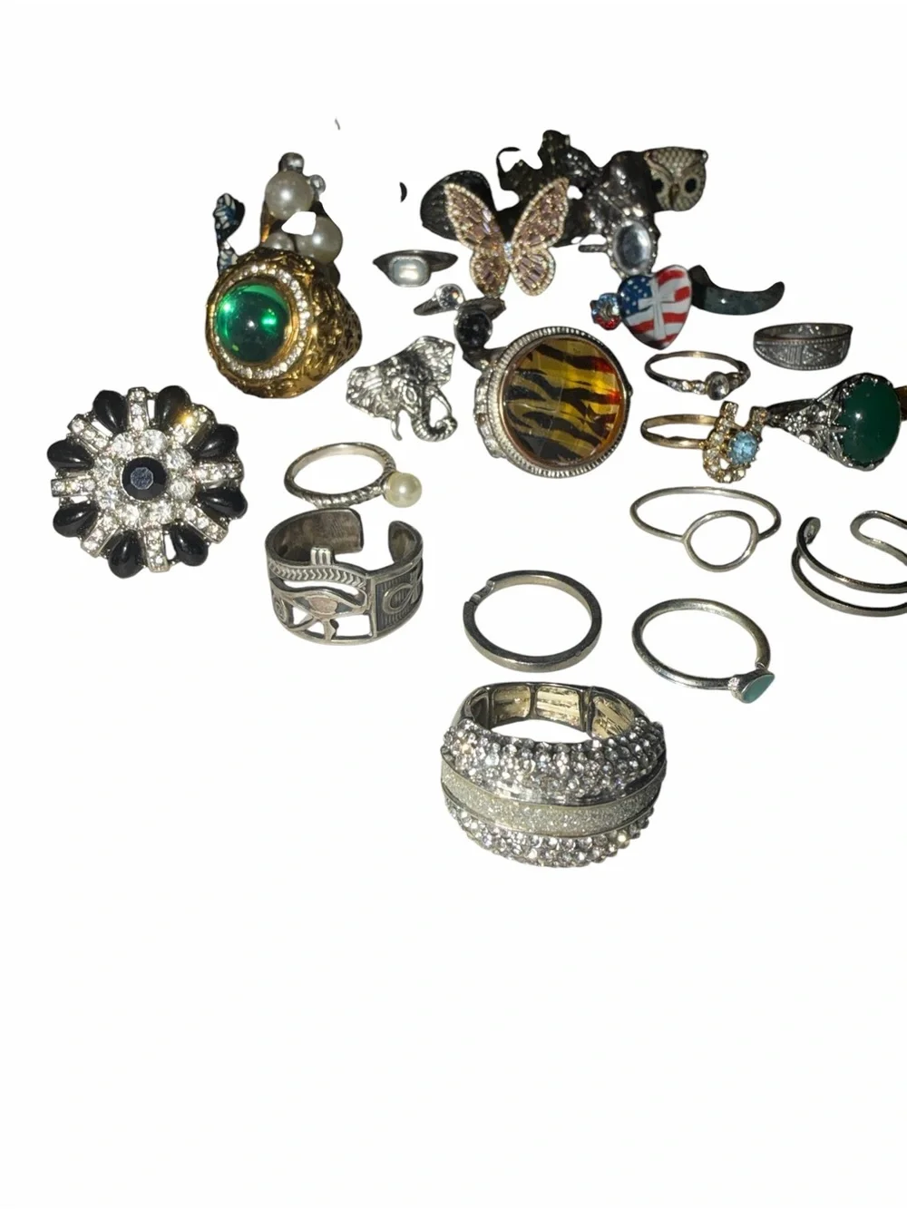Assorted Women's Fashion Rings and ring stand